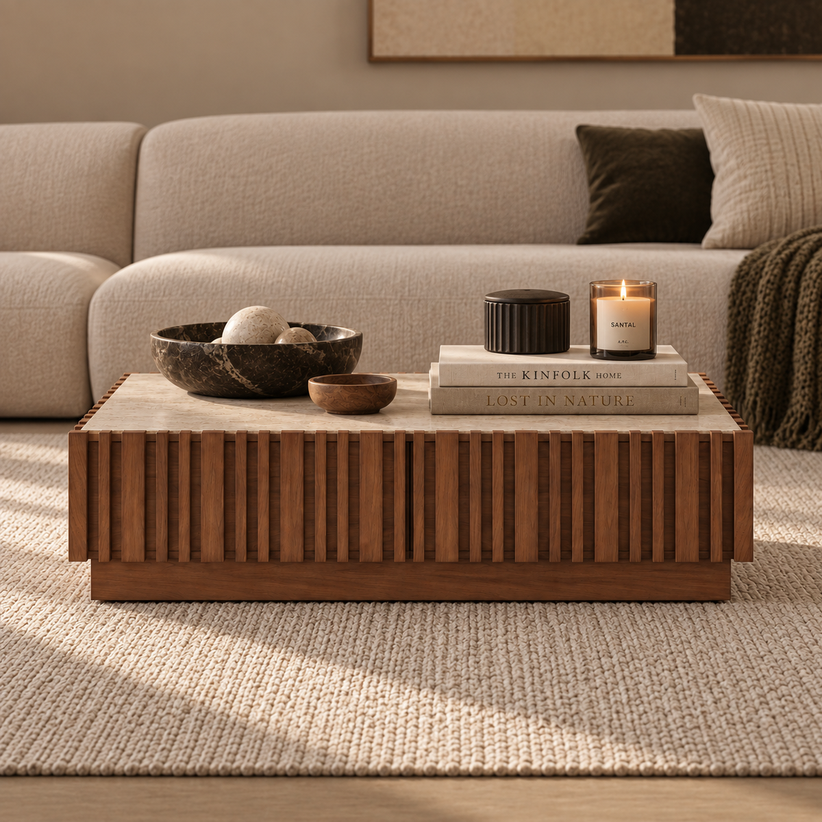 Arlo fluted coffee table in a neutral living room