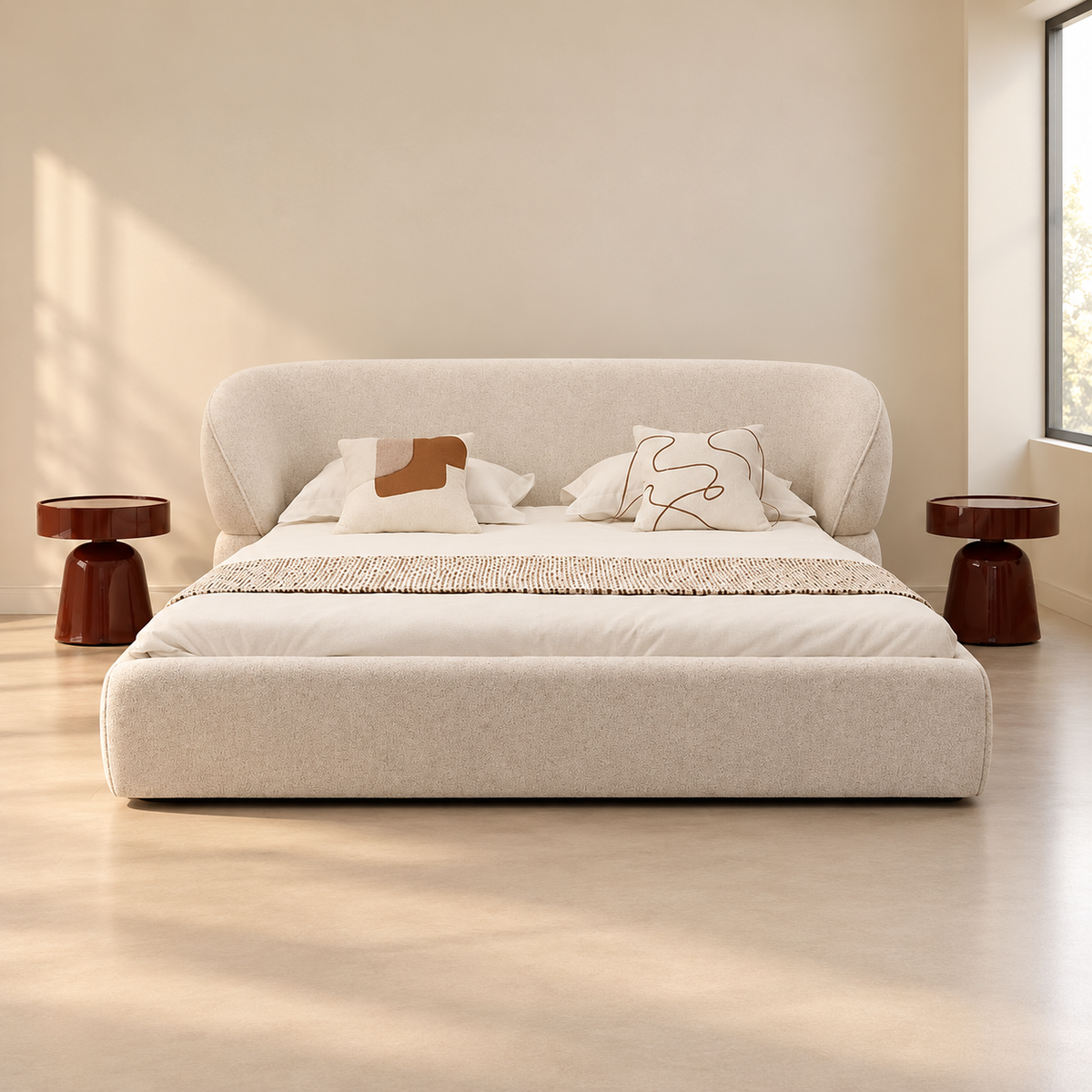 Sculpted Teddy Bouclé Bed with Curved Headboard