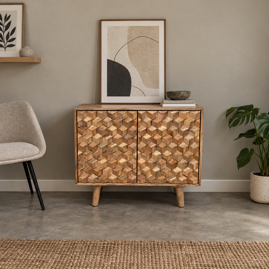 Elara Geometric Wood Storage Cabinet