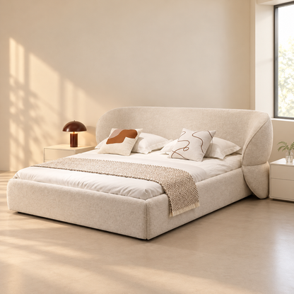 Sculpted Teddy Bouclé Bed with Curved Headboard, view 3