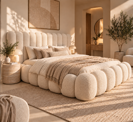 Luna Bouclé Upholstered Bed, King Size