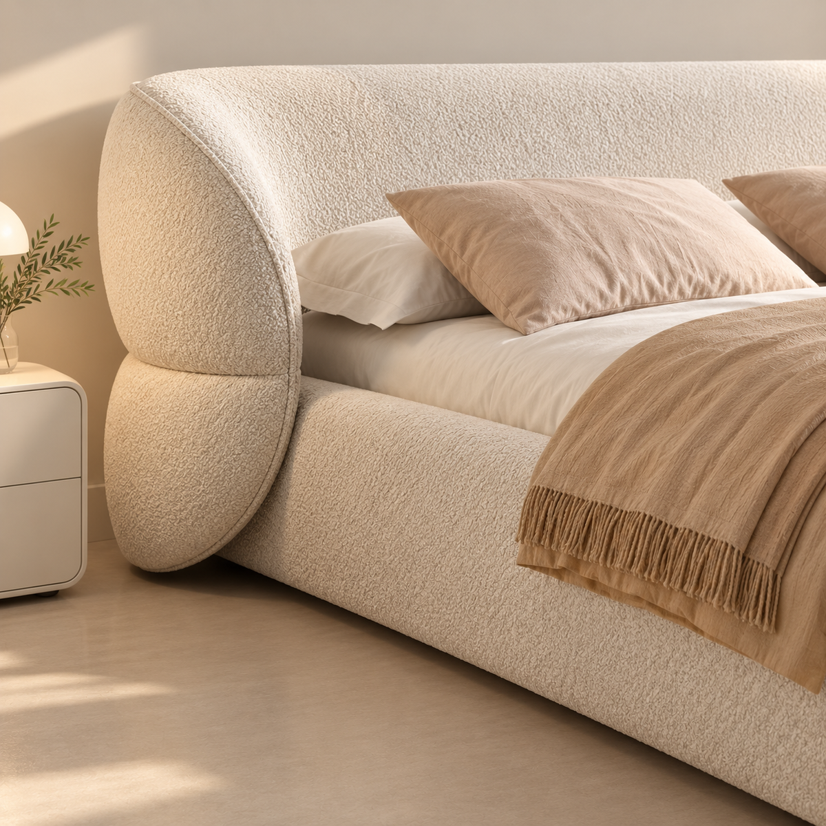 Sculpted Teddy Bouclé Bed with Curved Headboard, view 2
