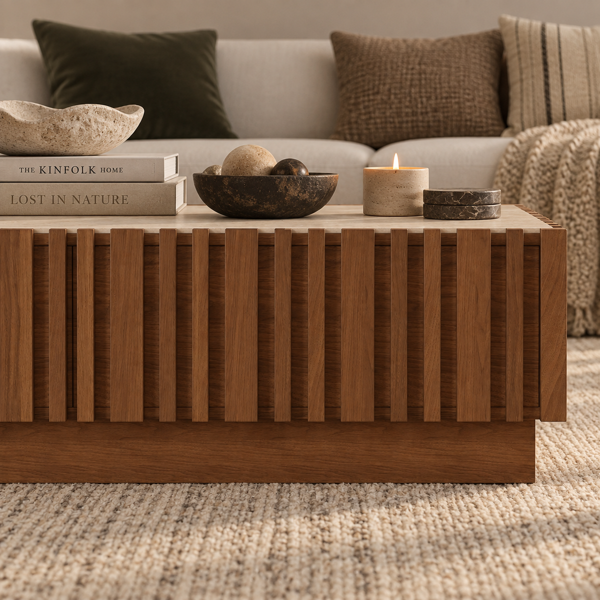 Arlo Fluted Coffee Table with Storage Drawers, view 4