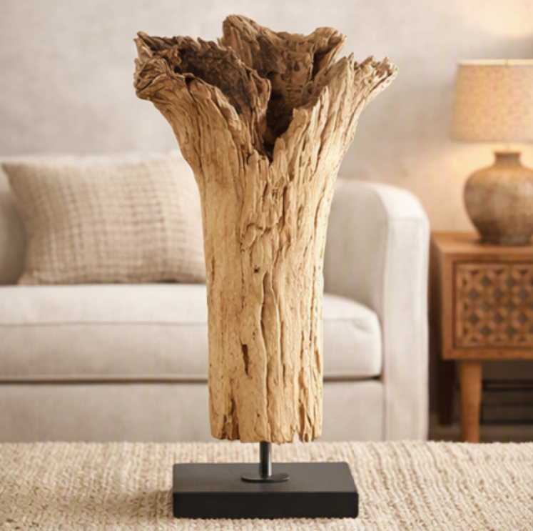 Engraved Floral Beech Wood Table Lamp