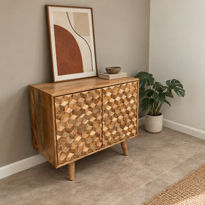 Elara Geometric Wood Storage Cabinet, view 3