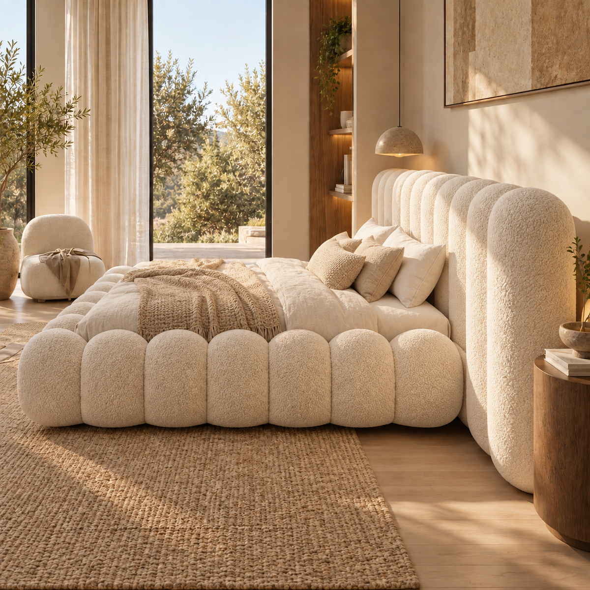 Luna Bouclé Upholstered Bed, King Size, view 3