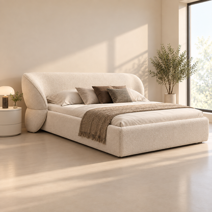 Sculpted Teddy Bouclé Bed with Curved Headboard, view 4
