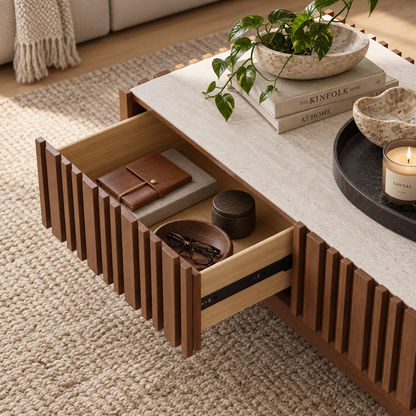 Arlo Fluted Coffee Table with Storage Drawers, view 3